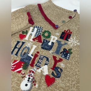 Heirloom Collectibles Christmas Collection Women's Tan Sz L Pullover Sweater U0